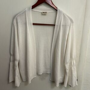 Vintage Y2K Cardigan Sweater open front Womens XL Ivory Crochet 3/4 Bell Sleeves